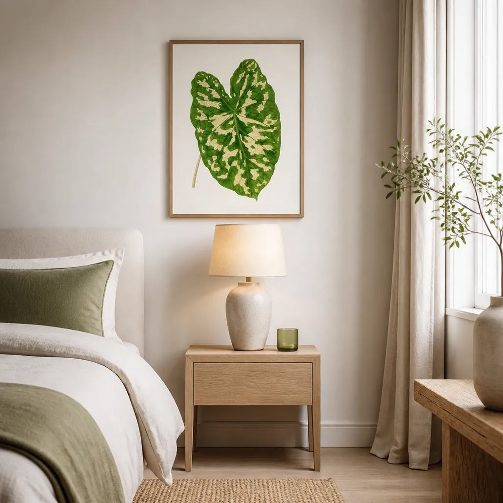 Room mockup featuring Caladium Pictum Leaf Illustration Art Print