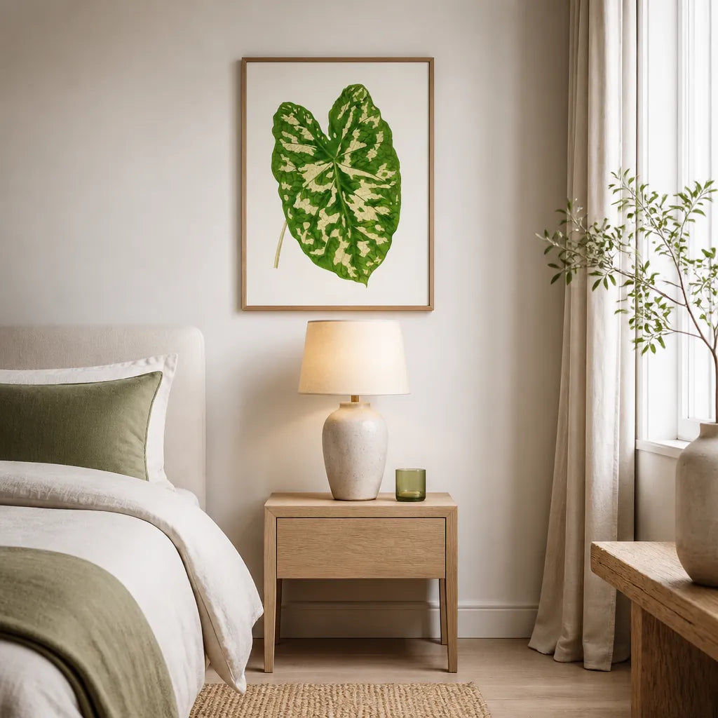 Room mockup featuring Caladium Pictum Leaf Illustration Art Print