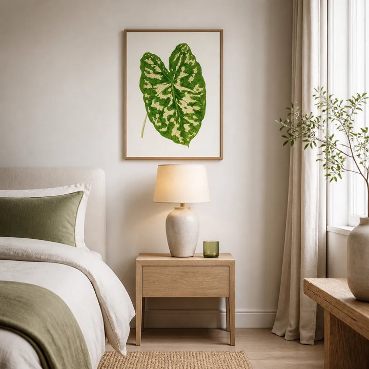 Room mockup featuring Caladium Pictum Leaf Illustration Art Print