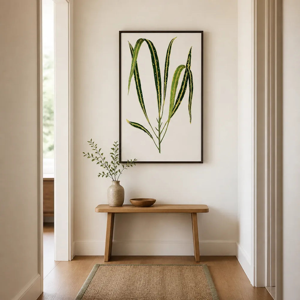 Room mockup featuring Croton Variegatum Angustifolium Leaf Illustration Art Print