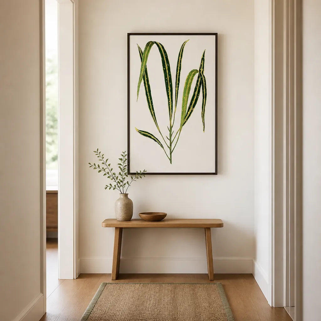 Room mockup featuring Croton Variegatum Angustifolium Leaf Illustration Art Print