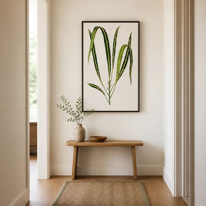 Room mockup featuring Croton Variegatum Angustifolium Leaf Illustration Art Print