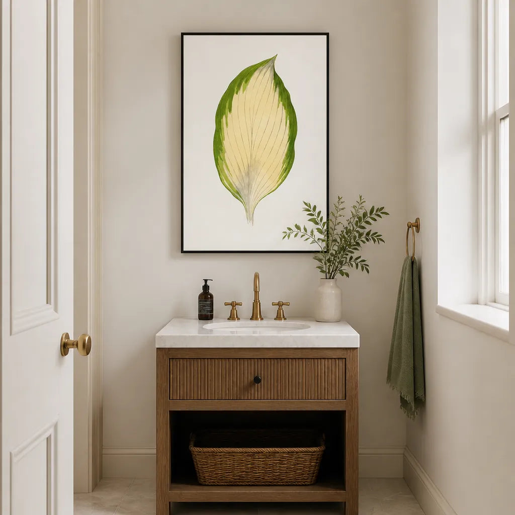 Room mockup featuring Funkia Sieboldiana Variegata Leaf Illustration Art Print