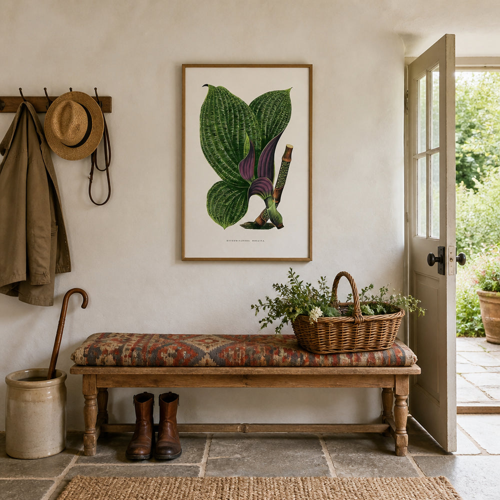 Room mockup featuring Green Dichorisandra Mosaica by Les Plantes Art Print