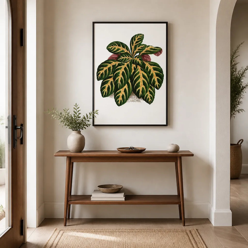 Room mockup featuring Green Eranthemum Igneum Leaf Illustration Art Print