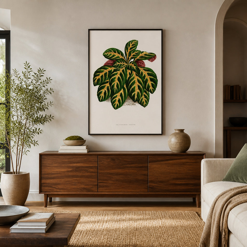 Room mockup featuring Green Eranthemum Igneum Leaf Illustration Art Print