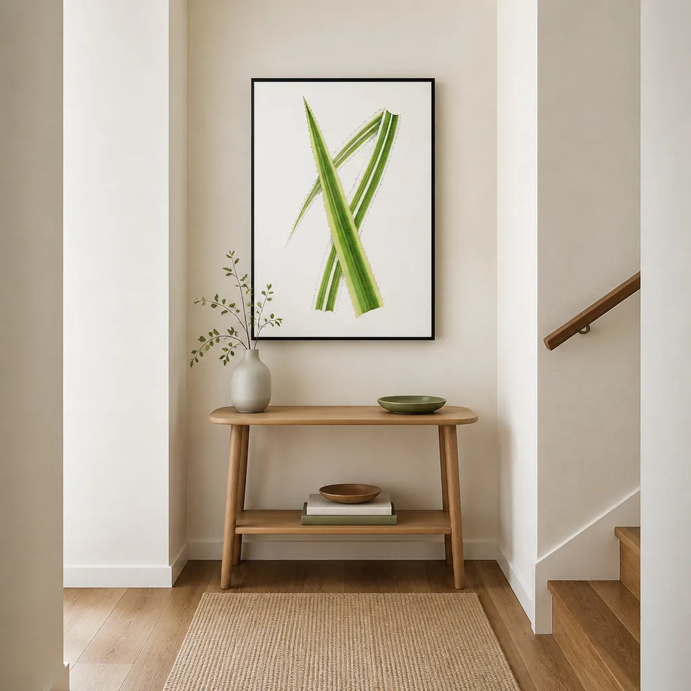 Room mockup featuring Pandanus Javanicus Variegatus Leaf Illustration Art Print