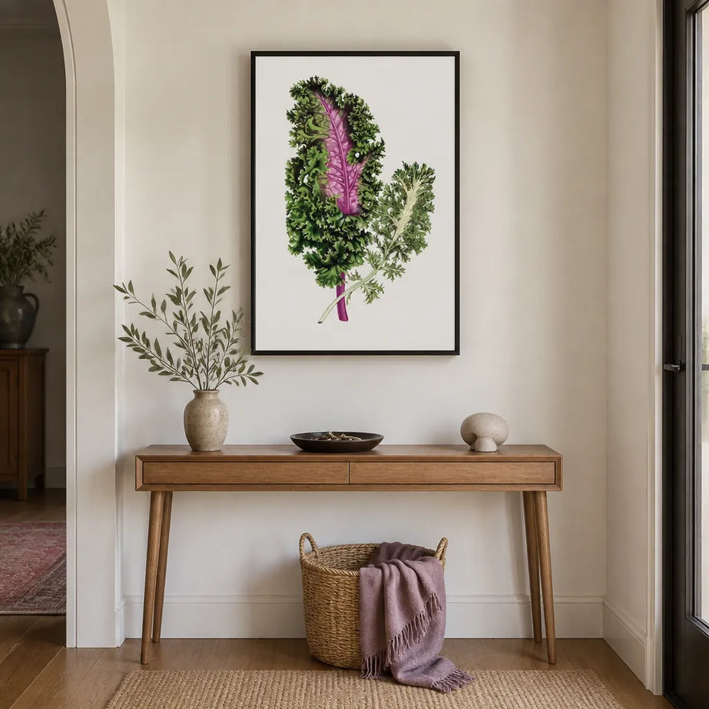 Room mockup featuring Green Wild Cabbage Leaf Illustration Art Print