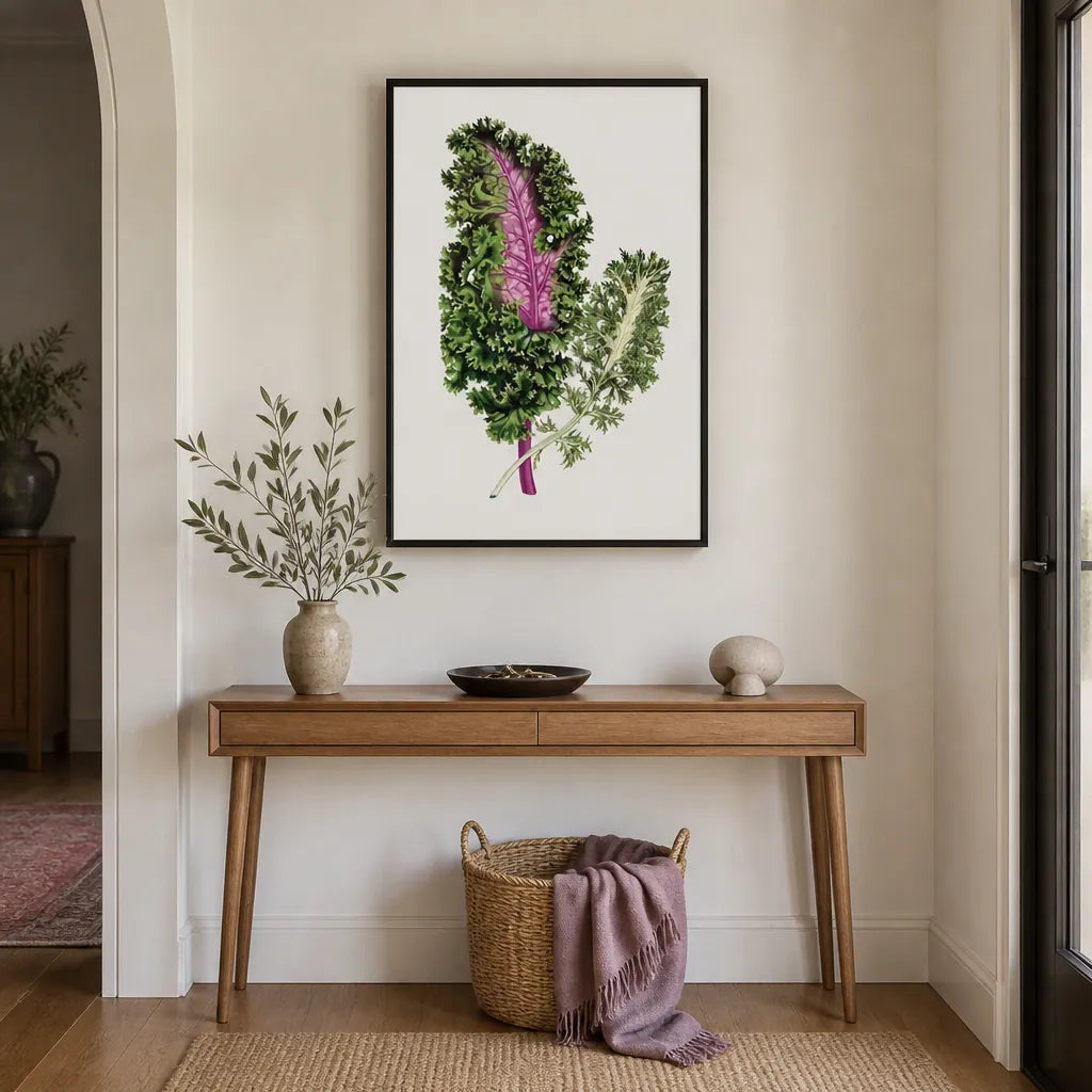 Room mockup featuring Green Wild Cabbage Leaf Illustration Art Print