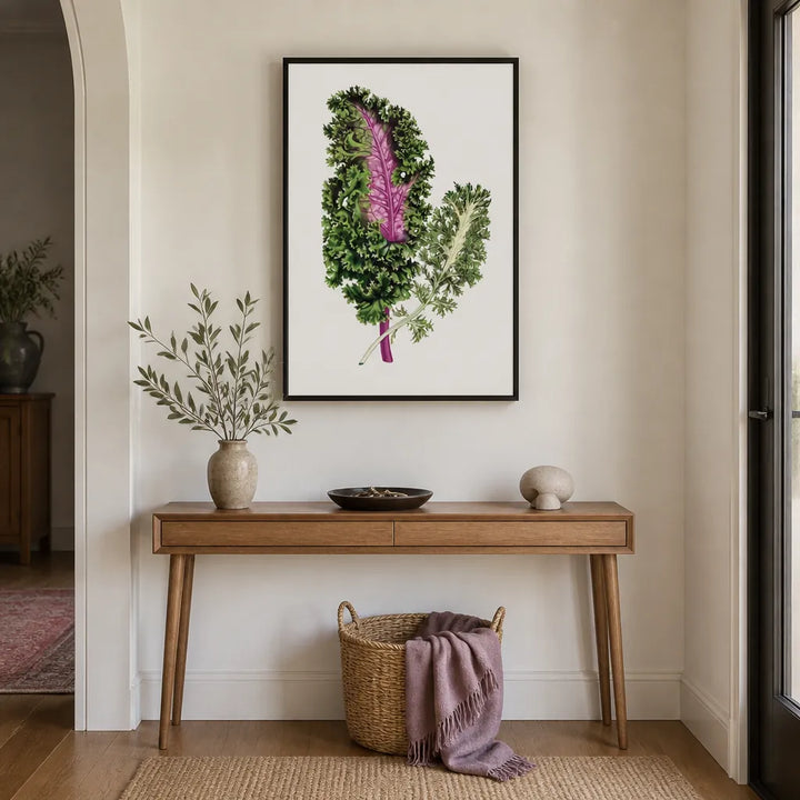 Room mockup featuring Green Wild Cabbage Leaf Illustration Art Print