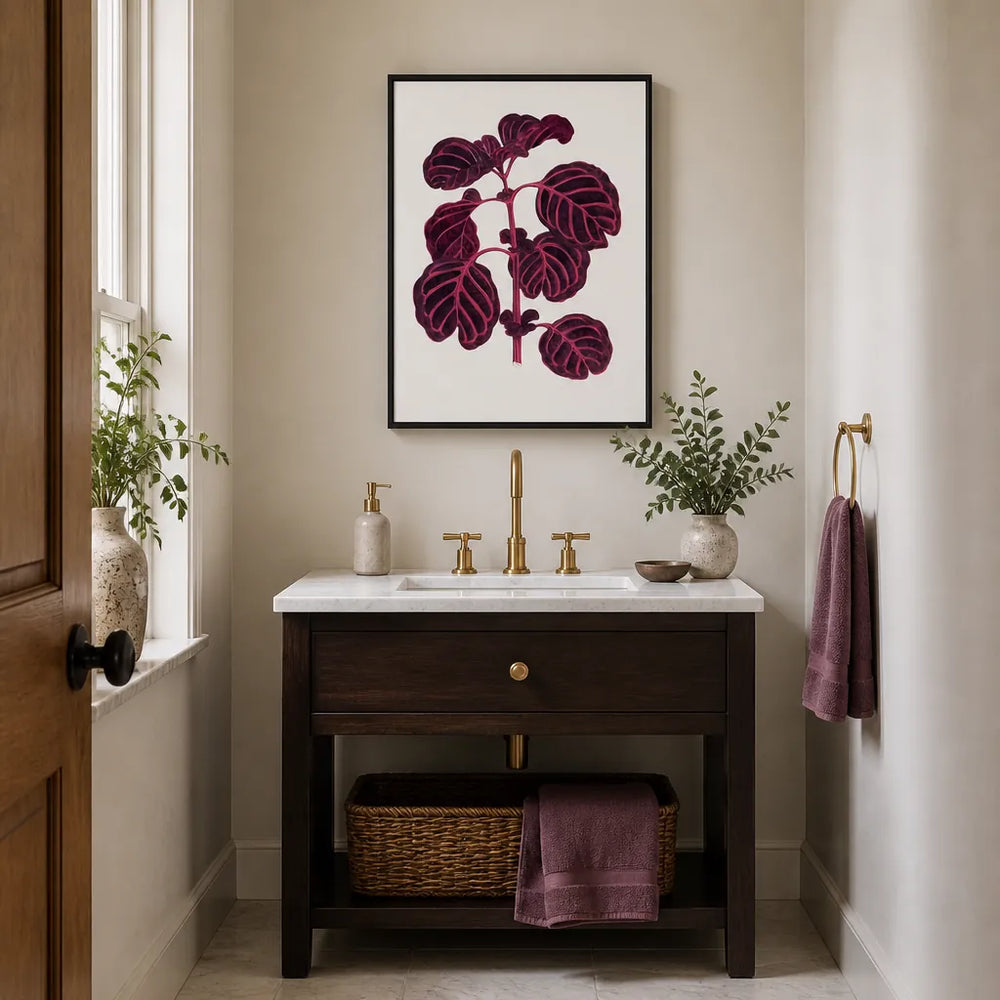 Room mockup featuring Pink Achyranthes Verschaffeltii Leaf Illustration Art Print