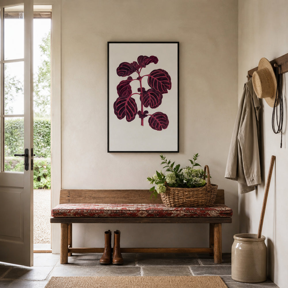 Room mockup featuring Pink Achyranthes Verschaffeltii Leaf Illustration Art Print