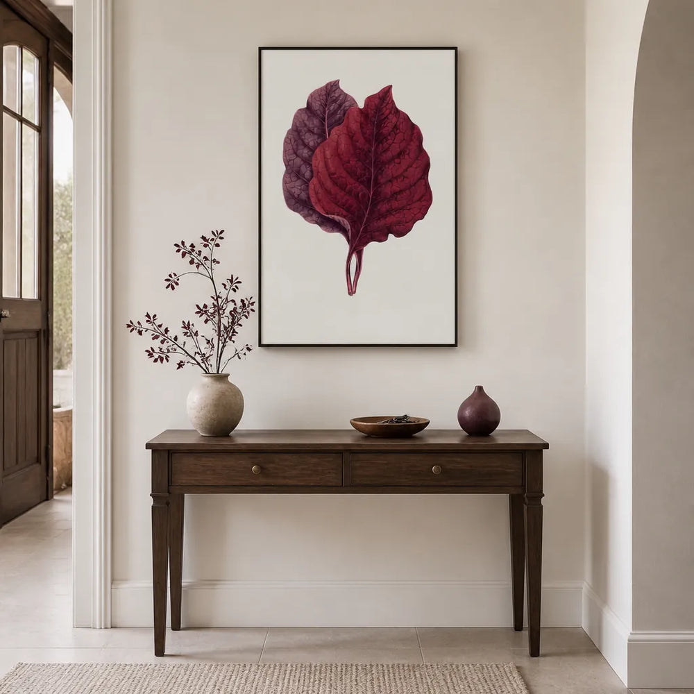 Room mockup featuring Pink Amarantus Leaf Illustration Art Print