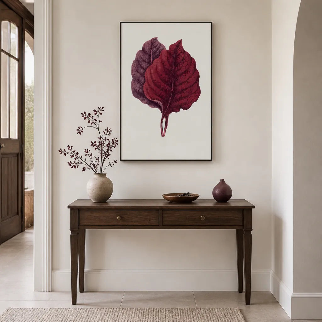 Room mockup featuring Pink Amarantus Leaf Illustration Art Print