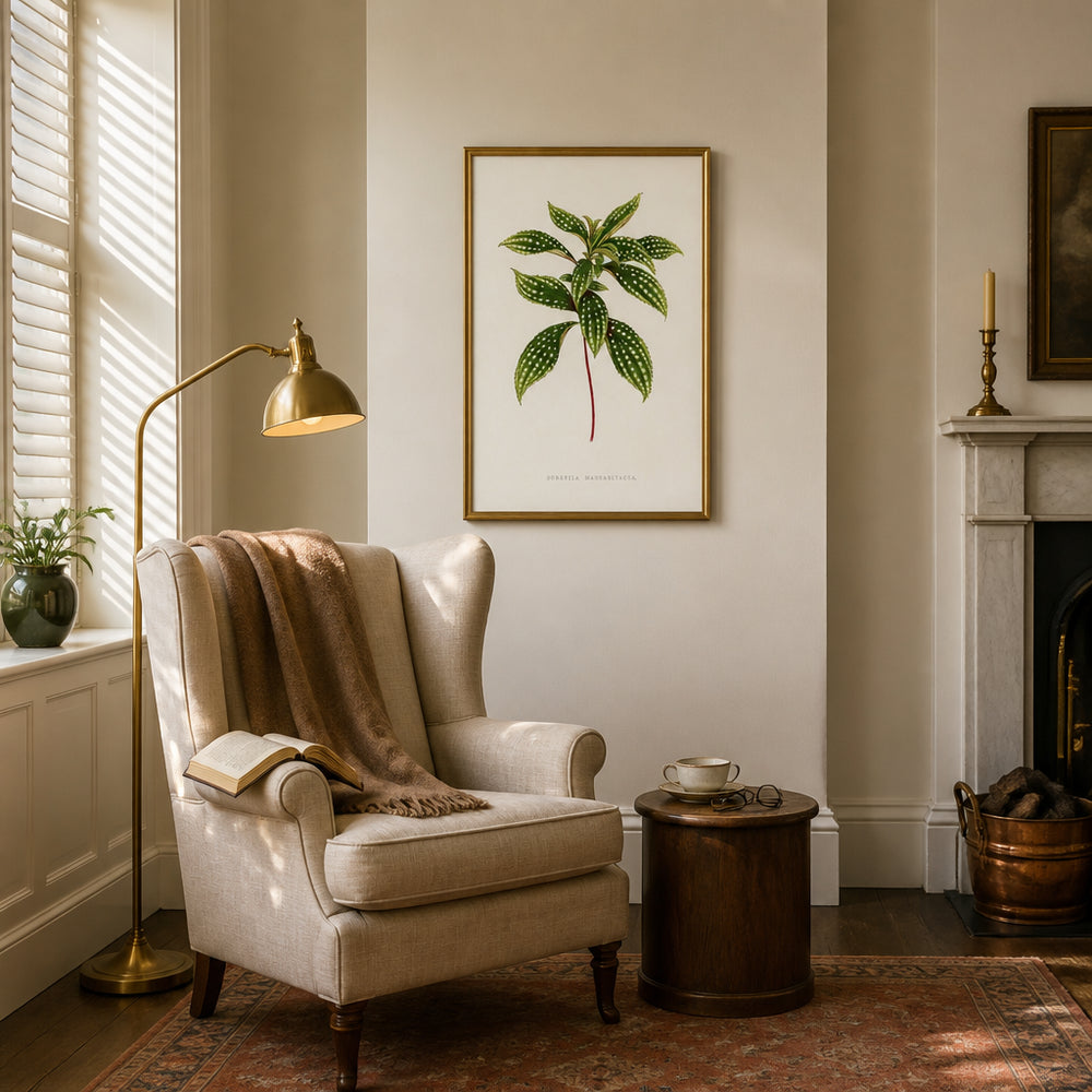 Room mockup featuring Sonerila Margarita Leaf Illustration Art Print