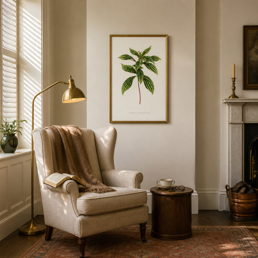 Room mockup featuring Sonerila Margarita Leaf Illustration Art Print