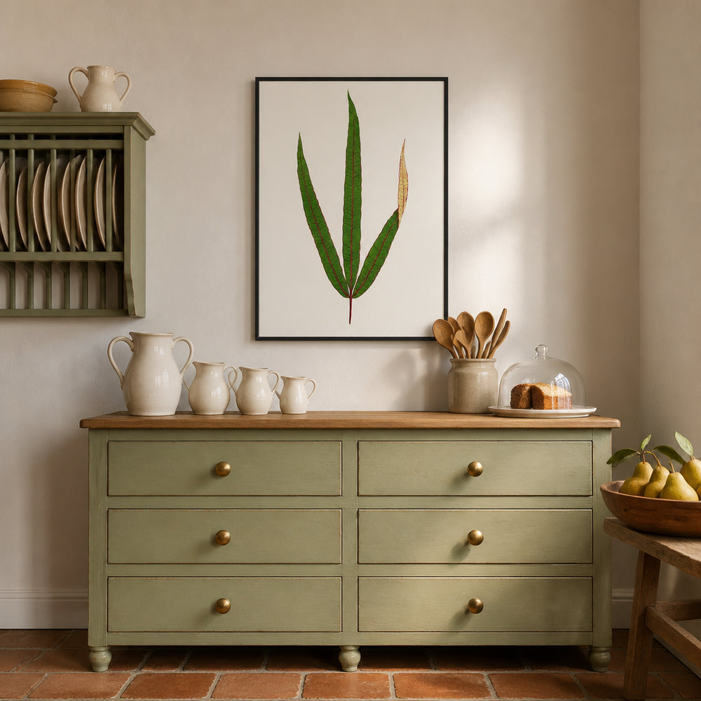 Room mockup featuring Terminalia Elegans Leaf Illustration Art Print