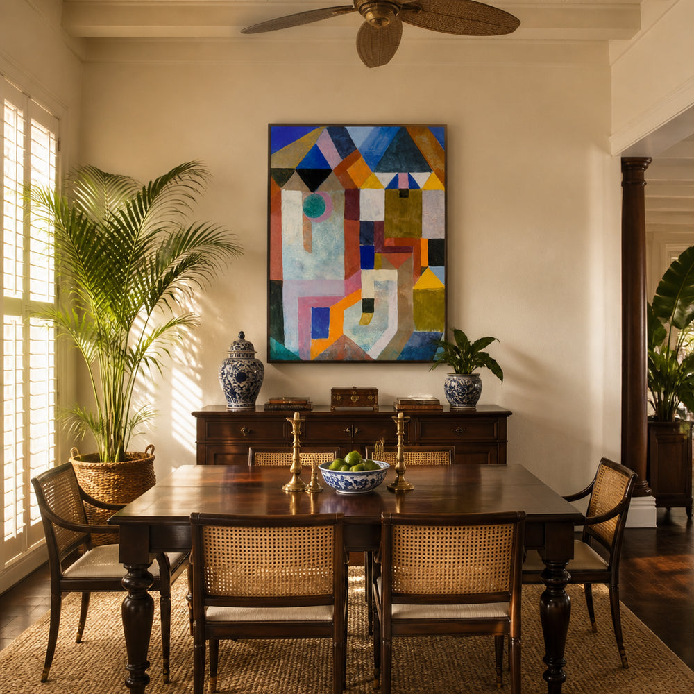 Room mockup featuring Colorful Architecture by Paul Klee Art Print