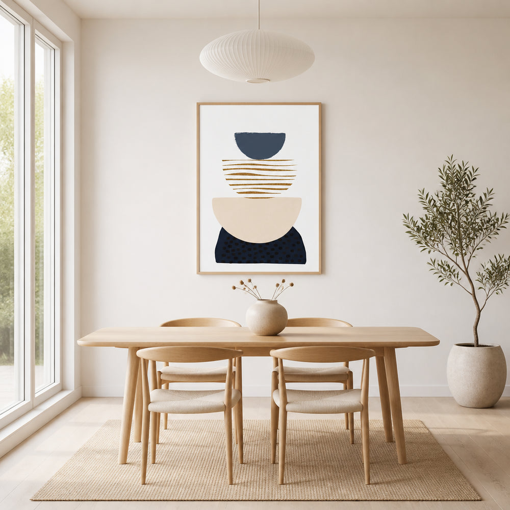 Room mockup featuring Boho Blue Balancing Art Print