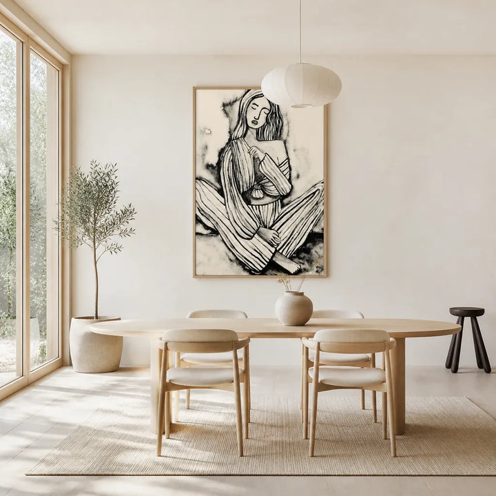 Room mockup featuring Zen Contemplation Line Art Print