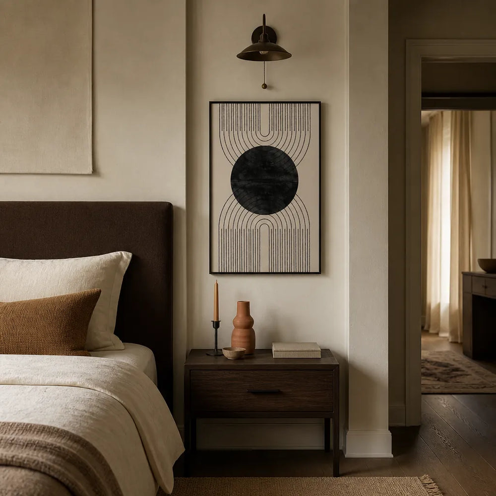 Room mockup featuring Black Circle Arches Art Print