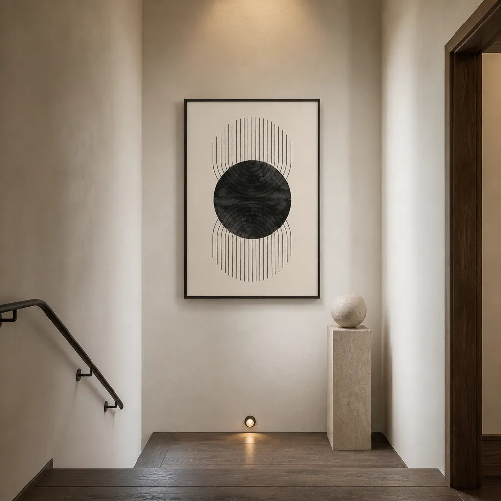 Room mockup featuring Black Sphere Lines Art Print