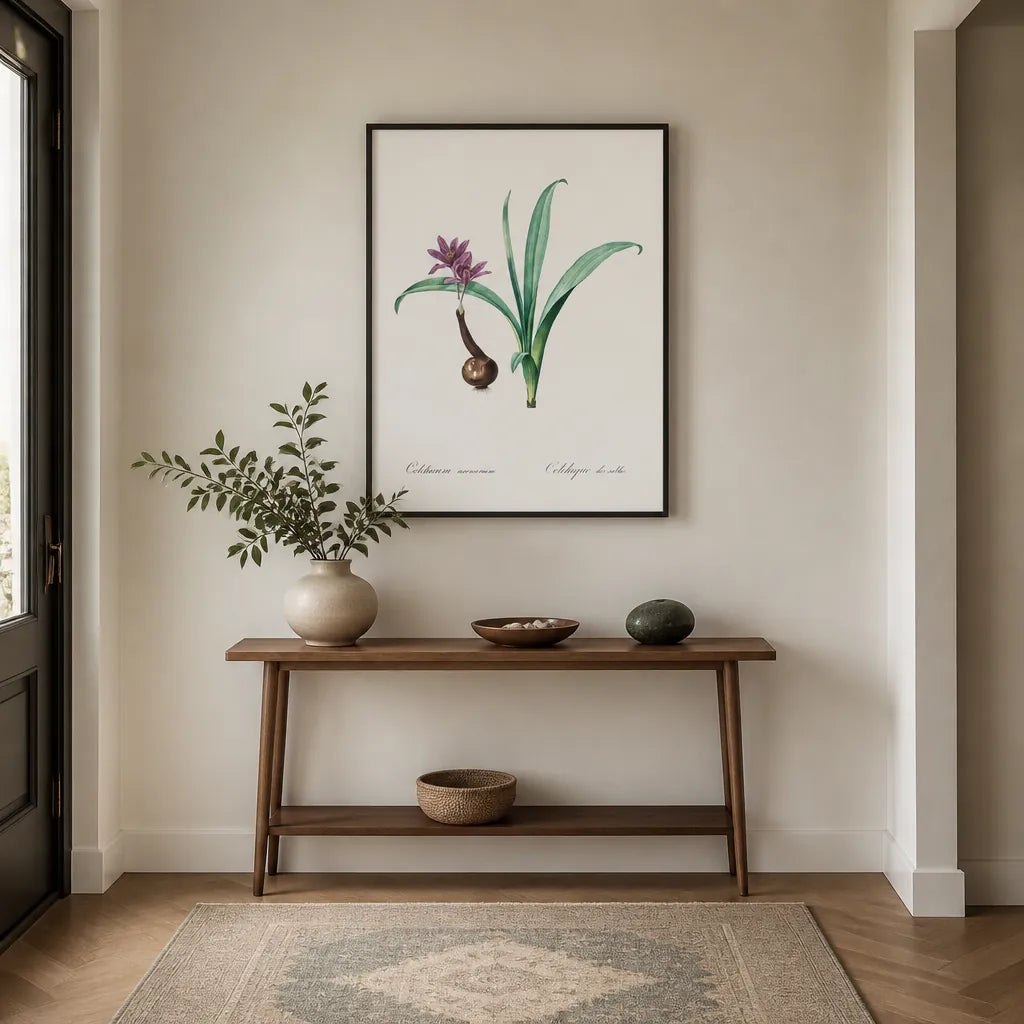 Room mockup featuring Alpine Autumn Crocus by Pierre Joseph Redoute Art Print