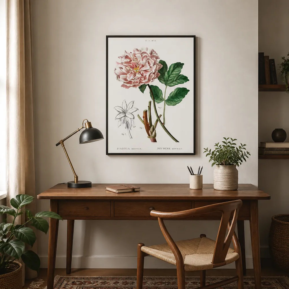 Room mockup featuring Moutan Peony Botanical Art Print