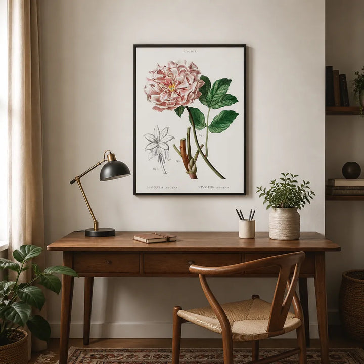 Room mockup featuring Moutan Peony Botanical Art Print