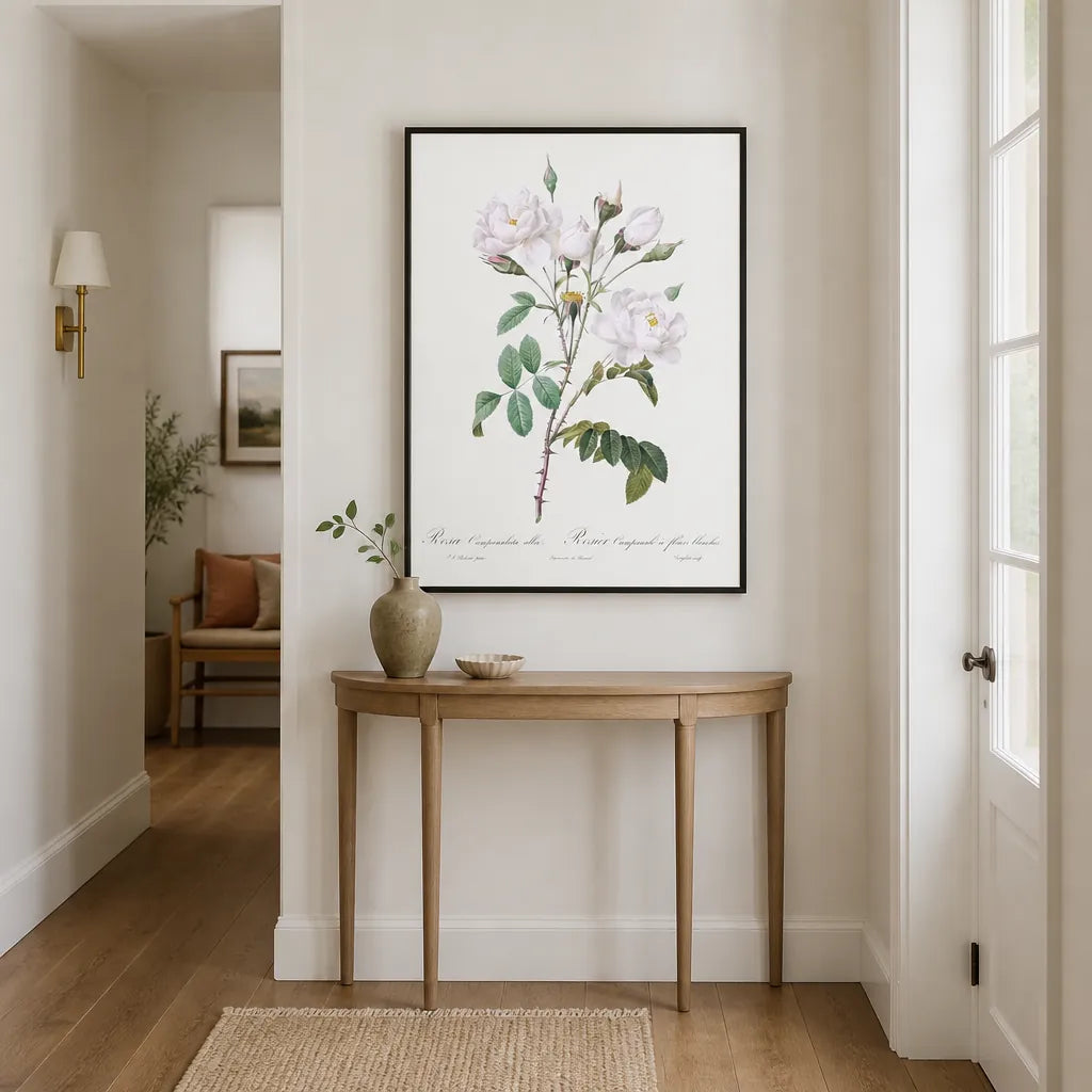Room mockup featuring Rosa Campanulata Alba by Pierre-Joseph Art Print