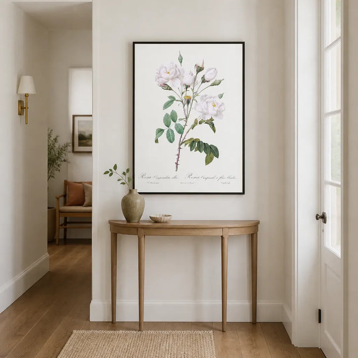 Room mockup featuring Rosa Campanulata Alba by Pierre-Joseph Art Print