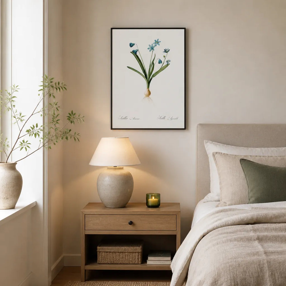 Room mockup featuring Scilla Amoena by Pierre-Joseph Redouté Art Print
