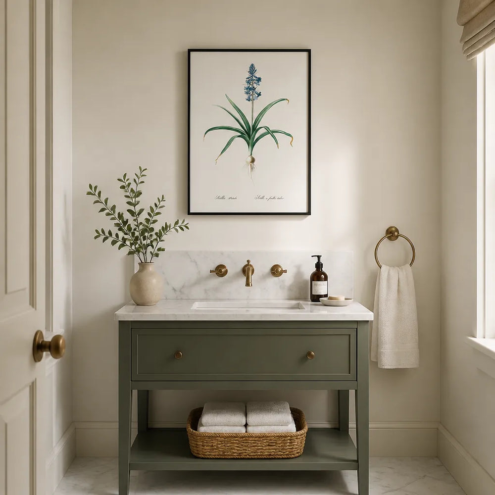 Room mockup featuring Scilla patula by Pierre Joseph Redouté Art Print