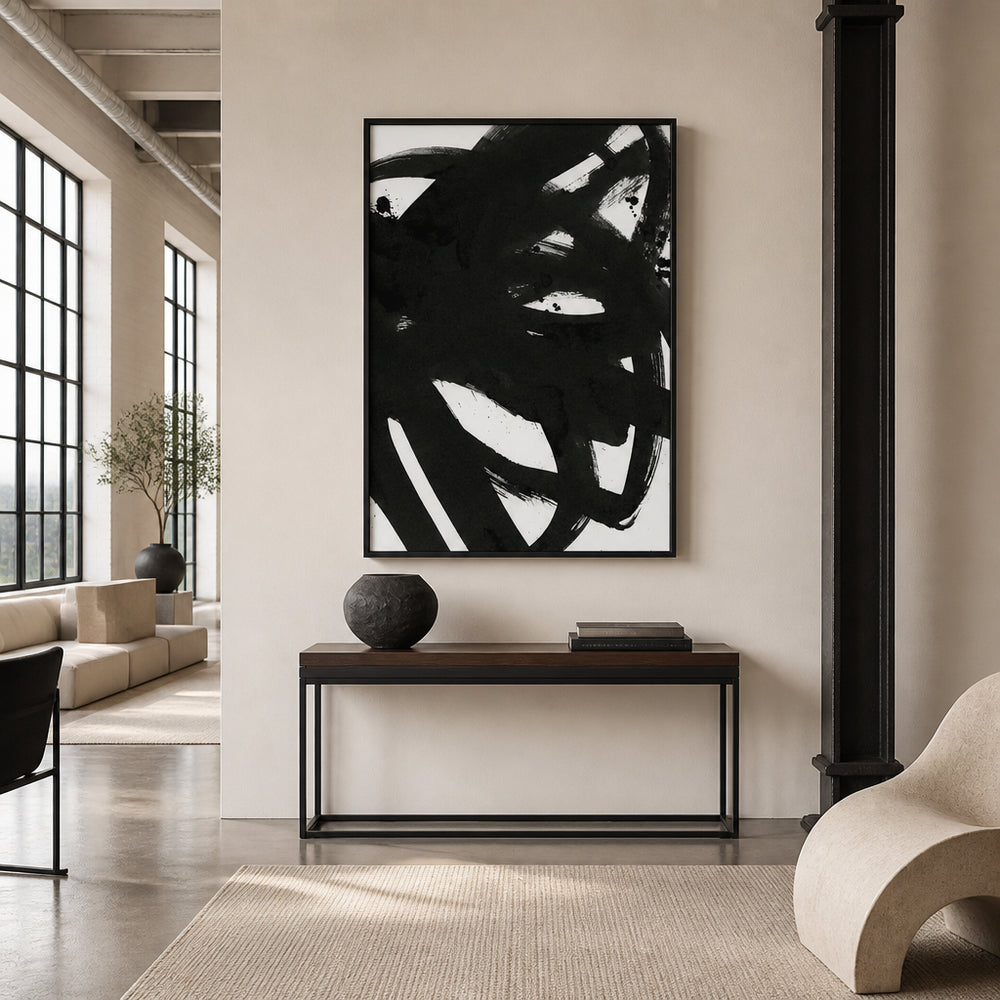 Room mockup featuring Black Abstract Strokes Art Print