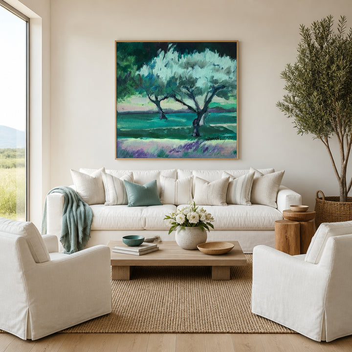Room mockup featuring Whimsical Dancing Trees Art Print