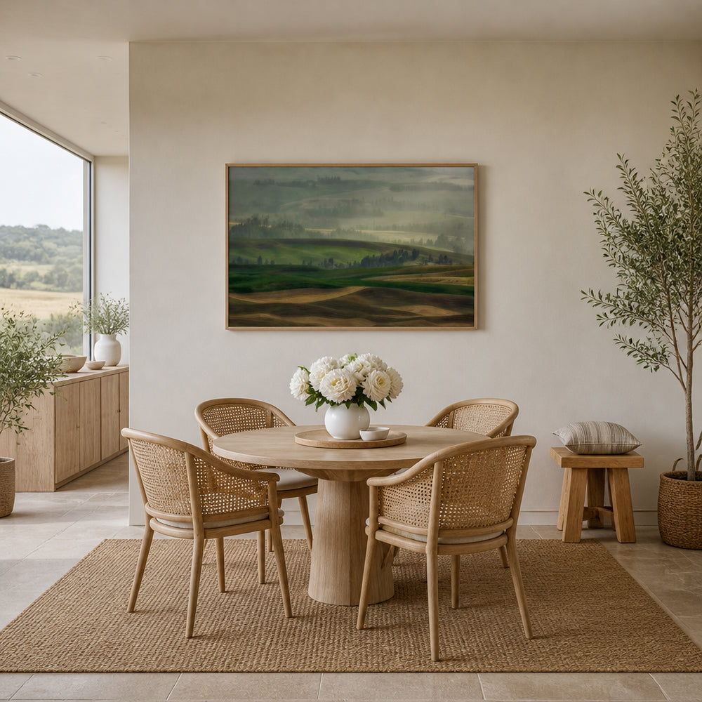 Room mockup featuring Misty Morning Hills Photo Print