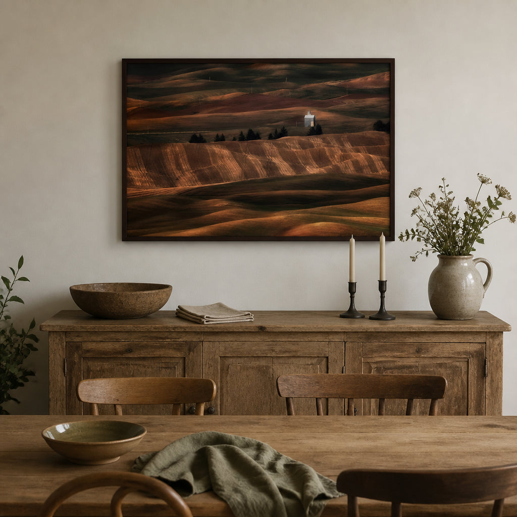 Room mockup featuring Golden Wave Silhouette Photo Print