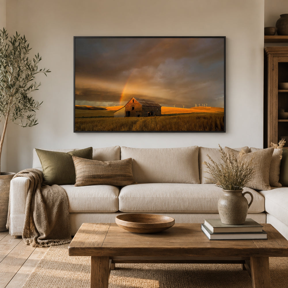 Room mockup featuring Barn Under Rainbow Photo Print