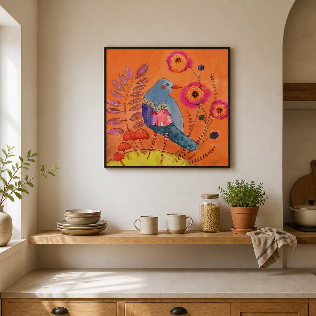 Room mockup featuring Bird Amidst Flowers Art Print