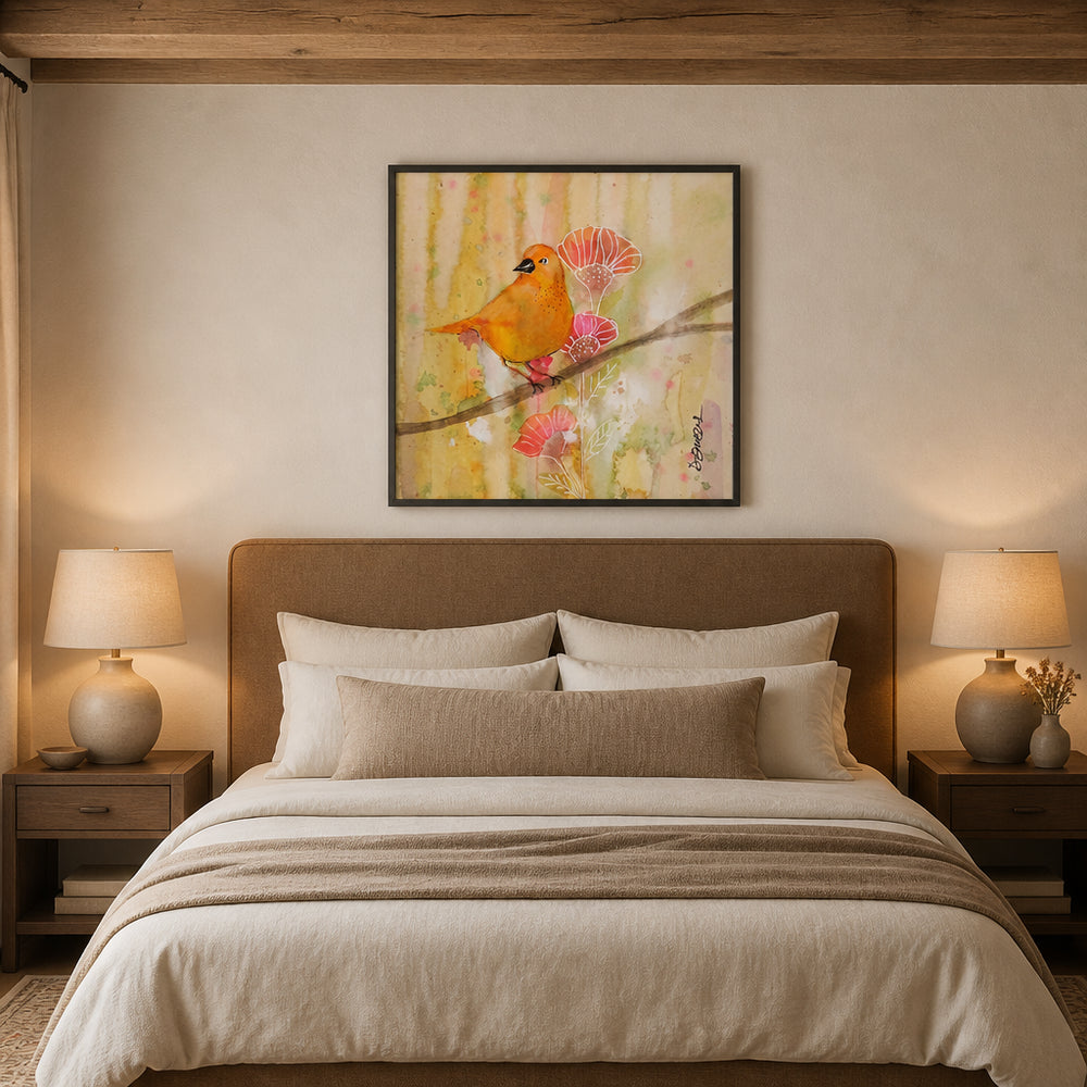 Room mockup featuring Aerien Perched Elegance Art Print