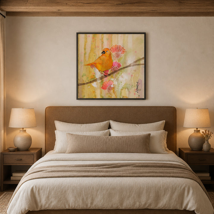 Room mockup featuring Aerien Perched Elegance Art Print