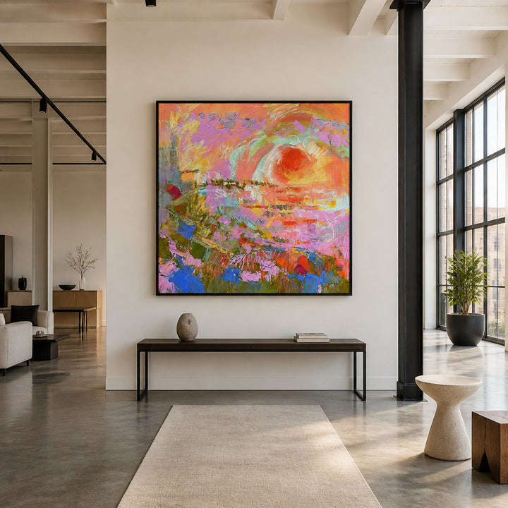Room mockup featuring Quietly Painting Sunset Art Print
