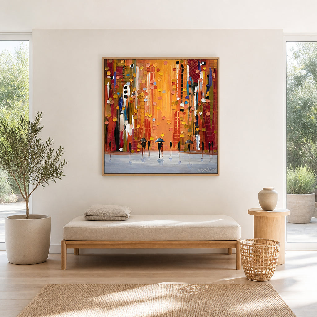 Room mockup featuring Rainy Sunset Stroll Art Print