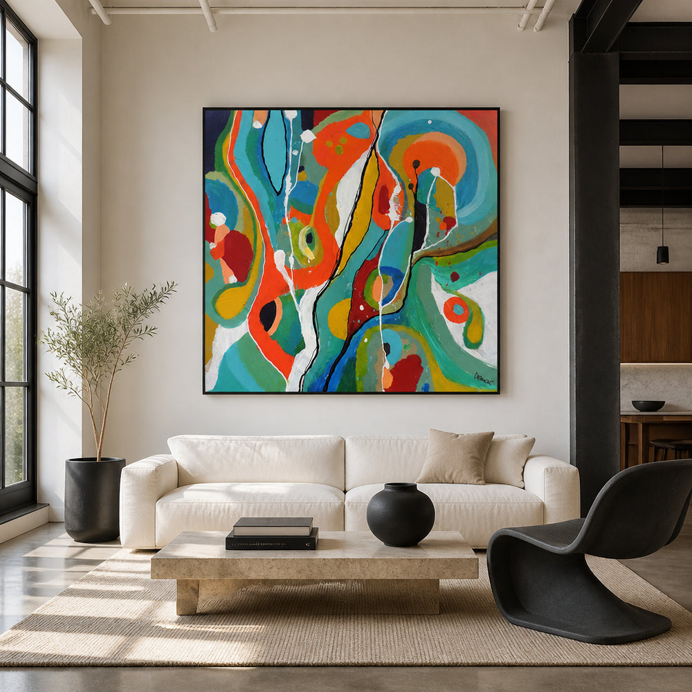 Room mockup featuring Le Versant Flowing Colors Art Print