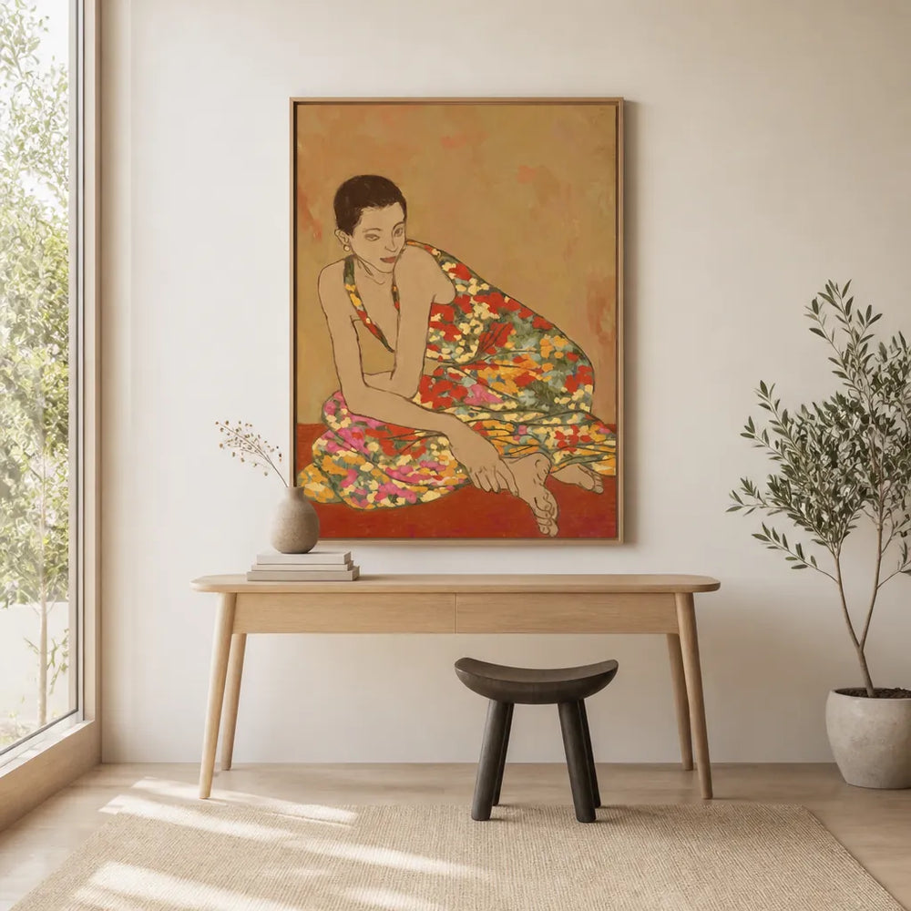 Room mockup featuring Contemplative Floral Recline Art Print