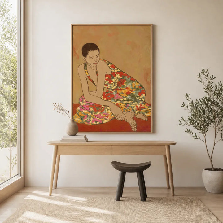Room mockup featuring Contemplative Floral Recline Art Print