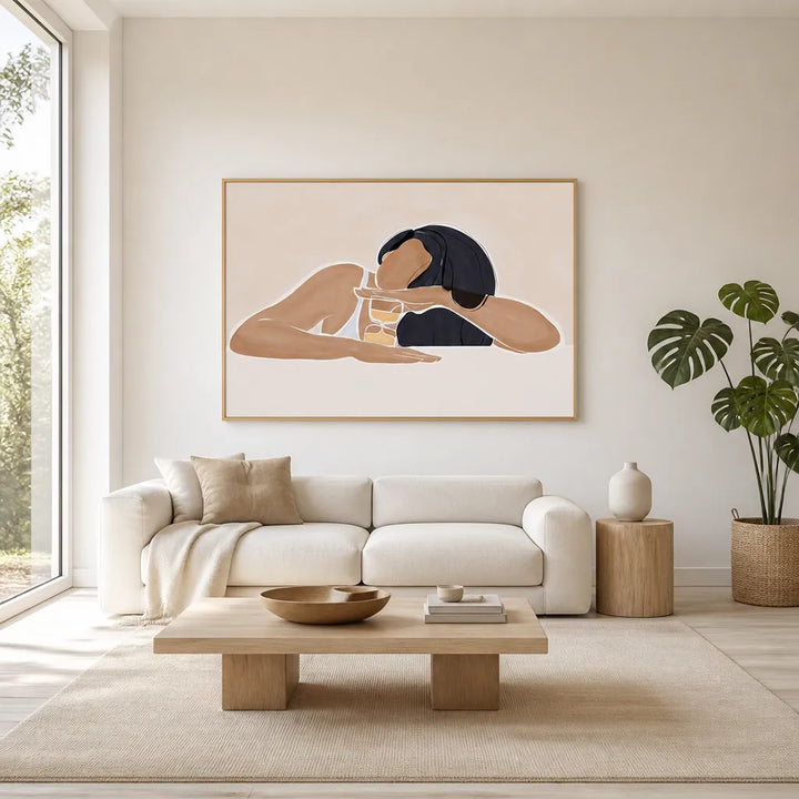 Room mockup featuring Contemplative Hourglass Moments Art Print