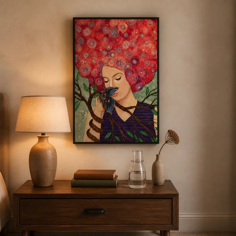 Butterfly Embrace Nature Art Print in a room setting