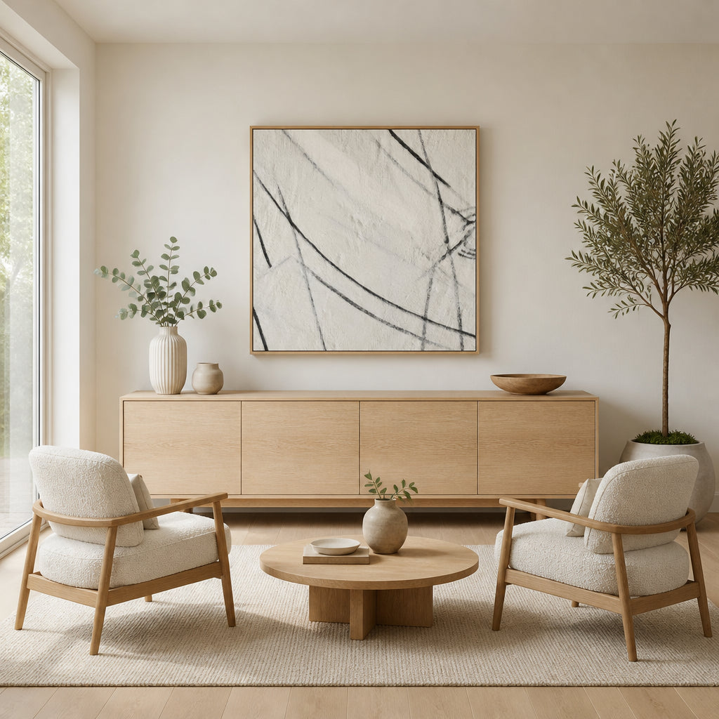 Room mockup featuring Abstract Scratch Lines Art Print