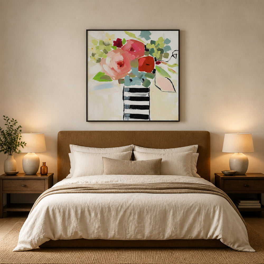 Room mockup featuring Striped Vase Blooms Art Print